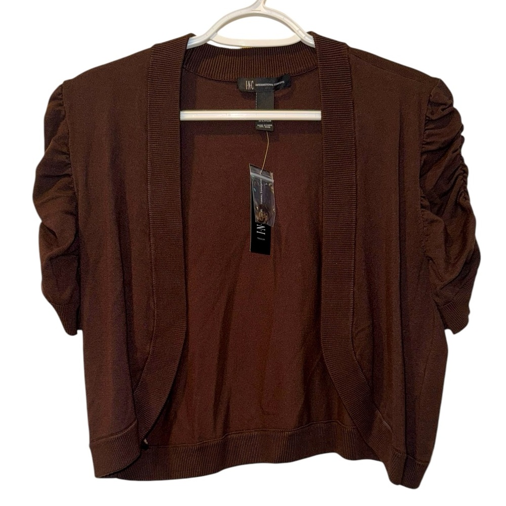 Women’s—INC Chocolate Brown 3/4 Sleeve Cropped Open Sweater/Shrug. Size X-Large.